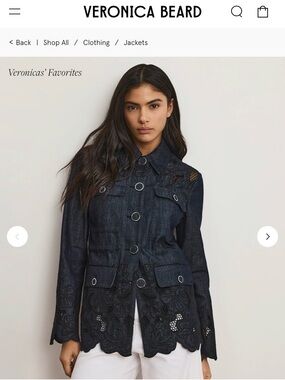 Veronica Beard Dark Navy Eyelet Denim Jacket